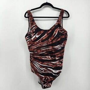 Womens 3XL Brown Abstract‎ Print One Piece Swimsuit Criss Cross Back